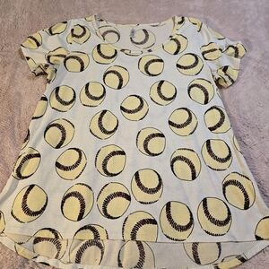LuLaRoe Cream Baseball Print Top